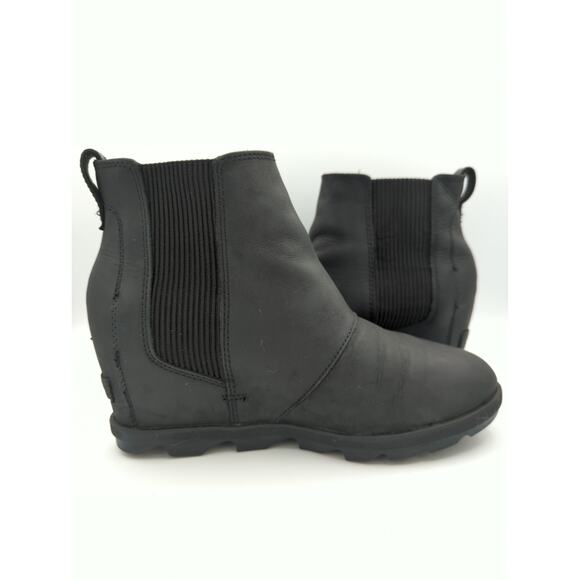 SOREL Joan of Arctic Wedge II Chelsea Boot Black Leather Waterproof Women Bootie - Picture 4 of 10